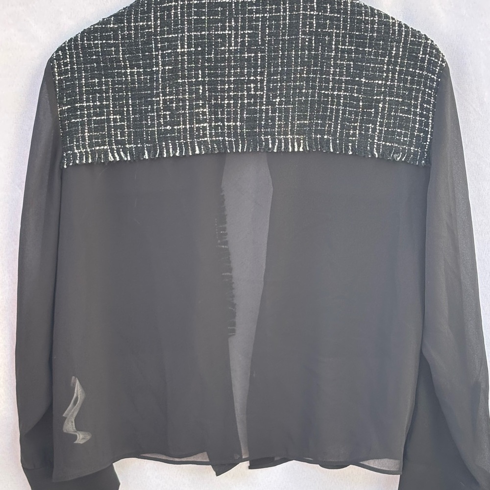 Zara Sheer Black Blouse with White Patterned Pockets - Picture 3 of 3